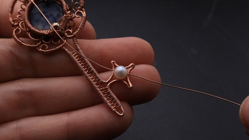 Wire-Wrapping Sodalite Copper Floral Key Pendant Tutorial 62