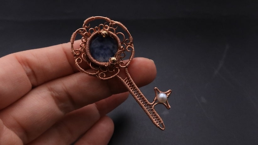 Wire-Wrapping Sodalite Copper Floral Key Pendant Tutorial 64