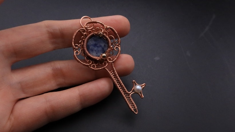 Wire-Wrapping Sodalite Copper Floral Key Pendant Tutorial 69