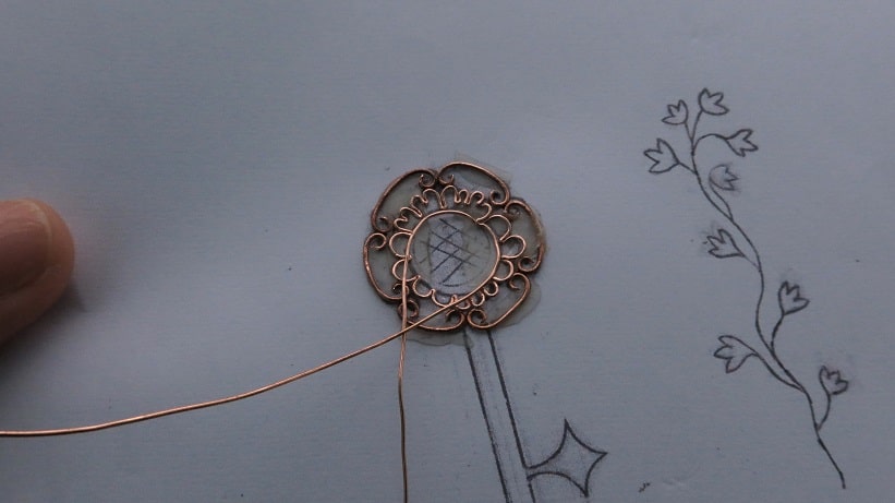 Wire-Wrapping Sodalite Copper Floral Key Pendant Tutorial 7