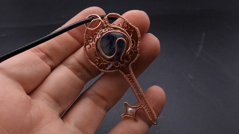 Wire-Wrapping Sodalite Copper Floral Key Pendant Tutorial 72