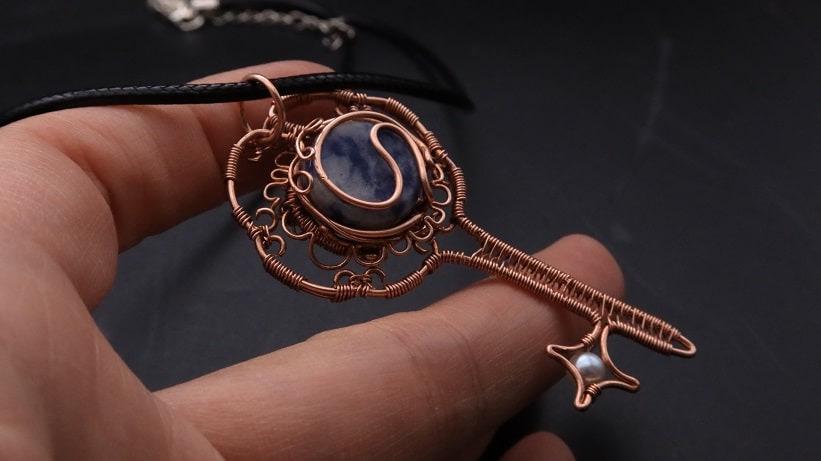 Wire-Wrapping Sodalite Copper Floral Key Pendant Tutorial 74