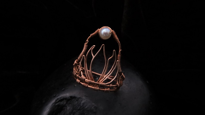 Wire-Wrapping Floating Pearl Seed Copper Lotus Flower Ring Tutorial