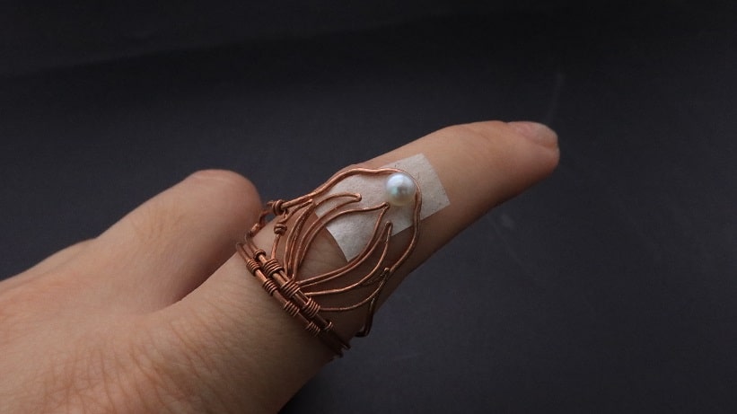 Wire-Wrapping Floating Pearl Seed Copper Lotus Flower Ring Tutorial