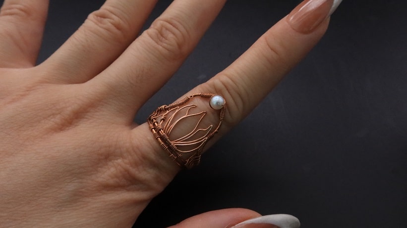 Wire-Wrapping Floating Pearl Seed Copper Lotus Flower Ring Tutorial